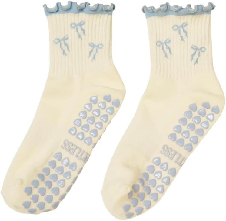 Shapes Studio Crew Half Calf Grip Socks, Cutest Fruits Pilates Socks, Ruffle socks, Non-Slip, Barre Yoga Fitness - Image 1